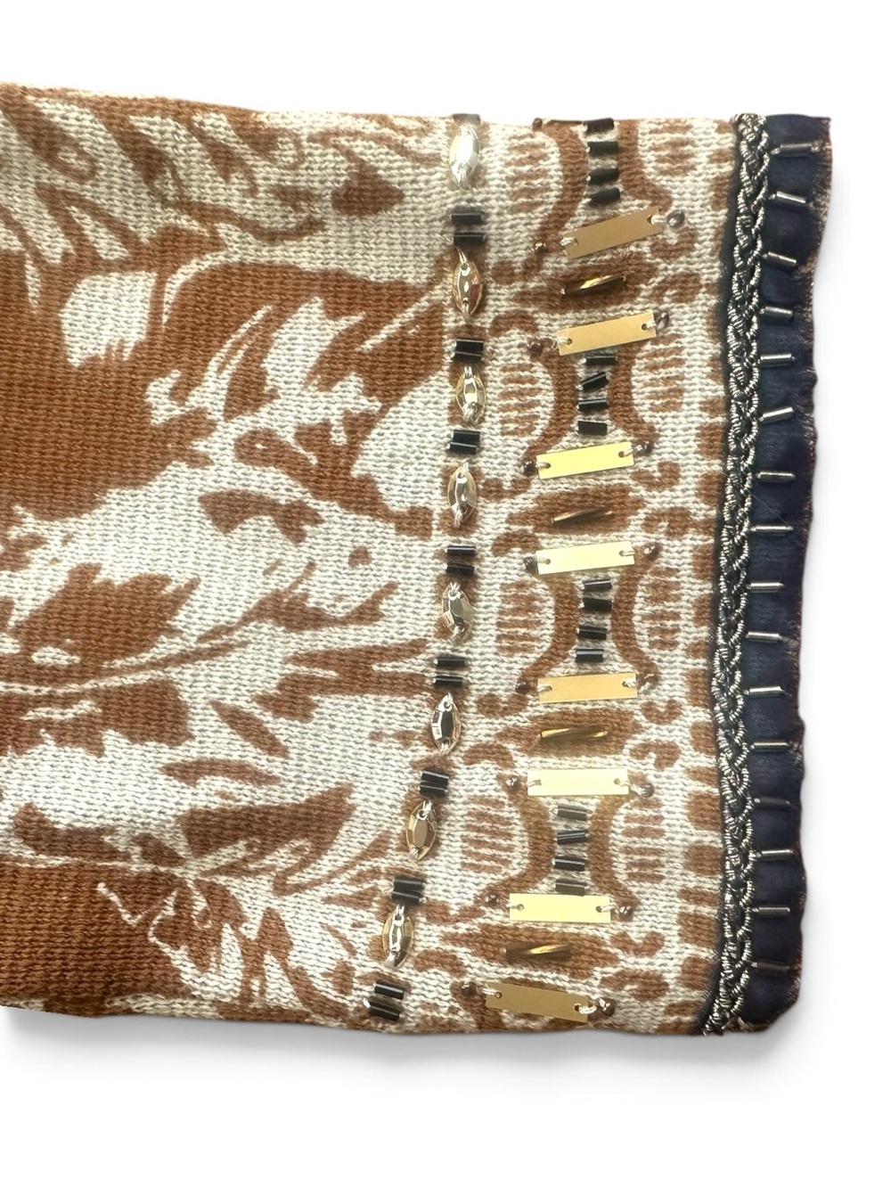 Chico’s NWT Embellished Pattern Cardigan Golden Ochre Beaded Knit Size 2 - Picture 8 of 11